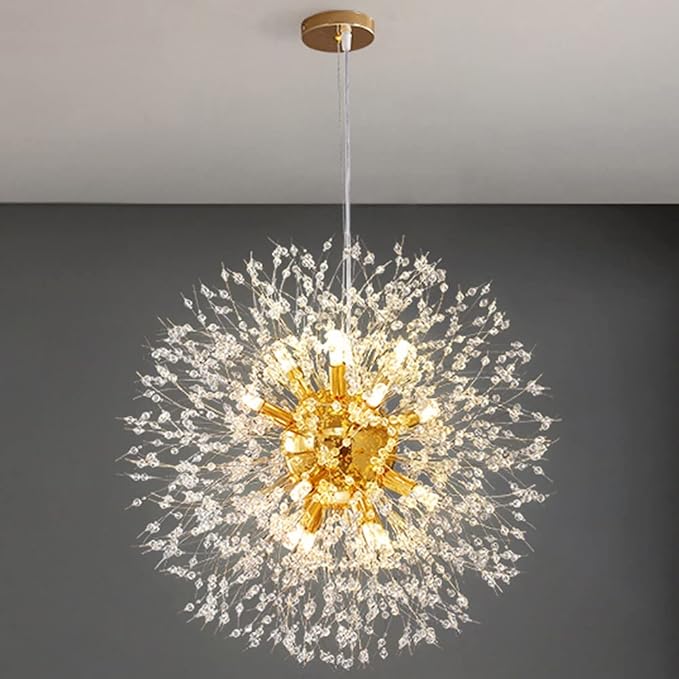 Gold Crystal Chandeliers 16-Light Modern Light Fixture,Firework Chandelier,Personalized Ceiling Hanging Lighting for Living Room,Bedroom,Dining Room,Office Chandelier
