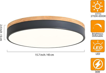 Yiisem Dimmable Wood LED Flush Mount Ceiling Light, 5CCT 2700K-6000K Selectable Modern Round Close to Ceiling Lighting Fixtures, Minimalist Grey Ceiling Lamp for Living Room, Bedroom, Laundry Room