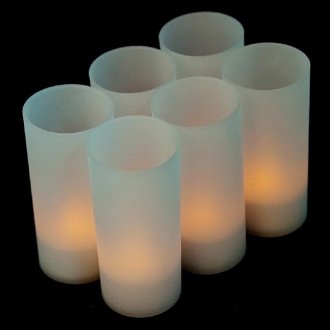 CD-RC-6ST-A Rechargeable LED Electric Candles, Flameless Flickering Tea Lights, Set of 6, Amber Color