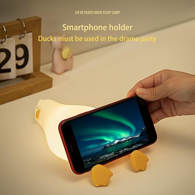 Lying Flat Benson Duck Multi-Color Lamp with Remote Control, Rechargeable Silicone Night Light, Dimmable Cute Light Up Duck, Nursery Nightlight, Bedside Lamp for Breastfeeding, Kawaii Room Decor.