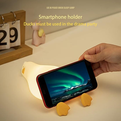 Lying Flat Benson Duck Multi-Color Lamp with Remote Control, Rechargeable Silicone Night Light, Dimmable Cute Light Up Duck, Nursery Nightlight, Bedside Lamp for Breastfeeding, Kawaii Room Decor.