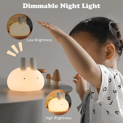 Minimalist Bunny Night Light for Kids, Cute Rabbit Dimmable Nightlight, Tap Control Silicone Bedside Lamp with 15/30min Timer, LED Rechargeable Animal Lamp for Toddler Boys Girls Nursery Decor (Bunny)