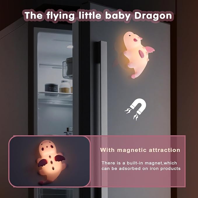 Cute Baby Dragon Kids Night Light for Kids,Cute Soft Silicone Lamp 3 Level Dimmable Changing Rechargeable Breastfeeding Nursery Portable Kawaii Lamps,Bedside Lamp for Baby and Toddler,Boy Girls（Pink）