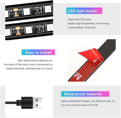Ohleats Car LED Strip Light, 24 LED RGB Auto Interior Atmosphere Lights, USB Vehicle Under Dash Ambient Night Light Strip, Interior Decorative Lamp Lighting Kit Car Accessories (Red)