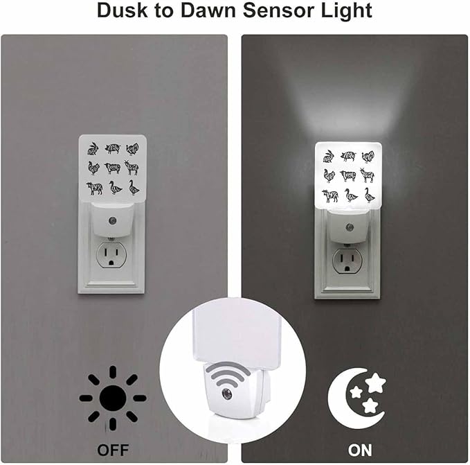 LED Night Light Plug into Wall with Dusk to Dawn Light Sensor White Energy Efficient Turkey Chicken Farm Animal Nightlight for Bedroom Bathroom Hallway Living Room Kitchen