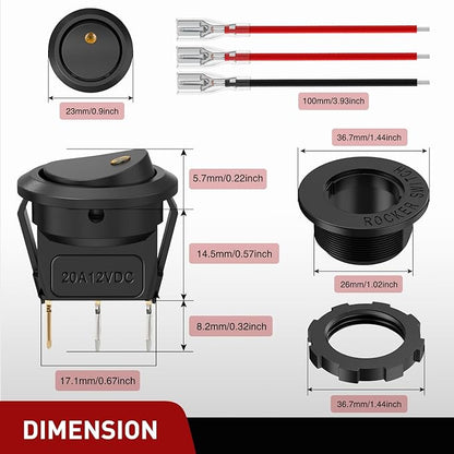 Nilight 1PC Round Rocker Switch with Shell 12V 24V 20A Yellow LED Toggle swtich with 16AWG Wires SPST 3Pin 2 Position for Car Truck Vehicle Boat Marine Rocker On Off Control