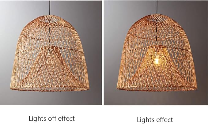 17.7" Large Rattan Pendant Light Kitchen Island Boho Hollow Decor Hanging Lamp Fixture Natural Woven Bell Ceiling Hanging Lamp for Living Room, Bedroom, Dining Room Restaurant