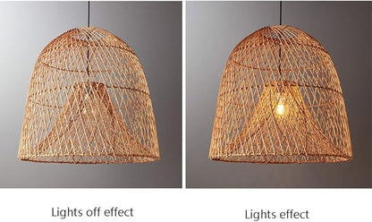 17.7" Large Rattan Pendant Light Kitchen Island Boho Hollow Decor Hanging Lamp Fixture Natural Woven Bell Ceiling Hanging Lamp for Living Room, Bedroom, Dining Room Restaurant
