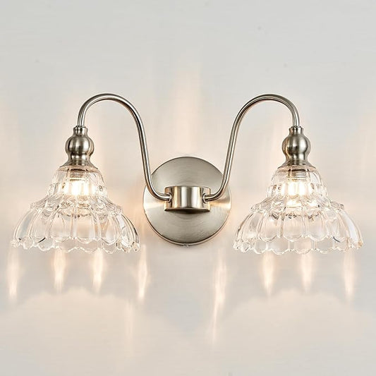 Brushed Nickel 2 Light Bathroom Vanity Light Fixtures Modern Vanity Lights for Bathroom Living Room Vintage Wall Sconces Over Mirror Hallway Wall Lamp
