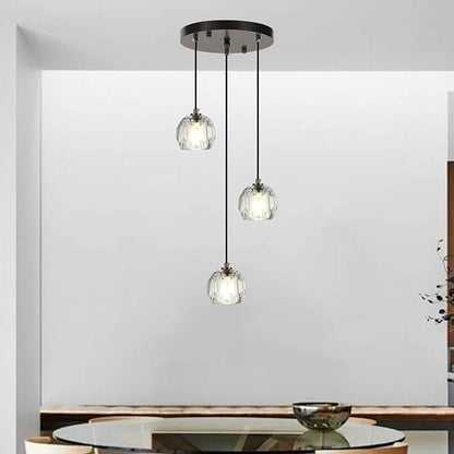 Modern Crystal Pendant Light Fixtures, Round Black LED Ceiling Hanging Lamps, Raindrop Crystal Chandelier for Bedroom, Dining Room Kitchen Island Bathroom