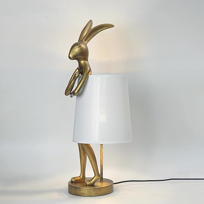 Bunny Table Lamp, Resin Animal Rabbit Lamp, LED Bunny Decor Lamp with Fabric Shade, H20in,Vintage-Style Component,Suitable for Office Bedside (White H20)