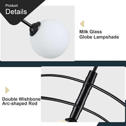 Modern Chandelier 5 Light Black Glass Globe Chandelier Mid Century Sputnik Ceiling Light Fixtures for Dining Room Kitchen Island Bedroom Living Room 41.3IN Diameter