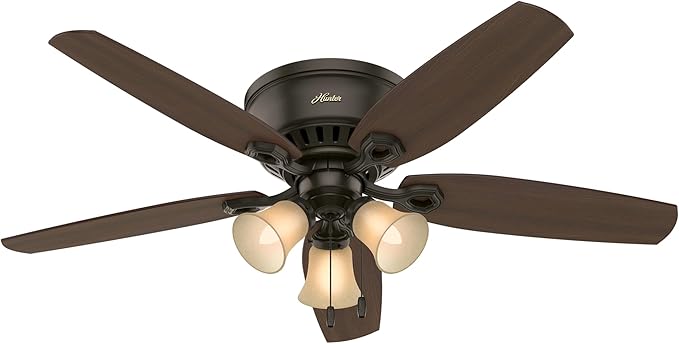Hunter 52 inch Indoor Ceiling Fan with LED Lights - Bronze Ceiling Fan with Pull Chain, For Bedroom, Living Room, or Kitchen, Low Profile Flush Mount, No Remote, 5 Blades - Builder 53327, New Bronze