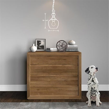 Henn&Hart 7" Wide Pendant with Glass Shade in Brushed Nickel/Clear, Pendant, Flush Mount Ceiling Light Fixture for Kitchen, Living Room