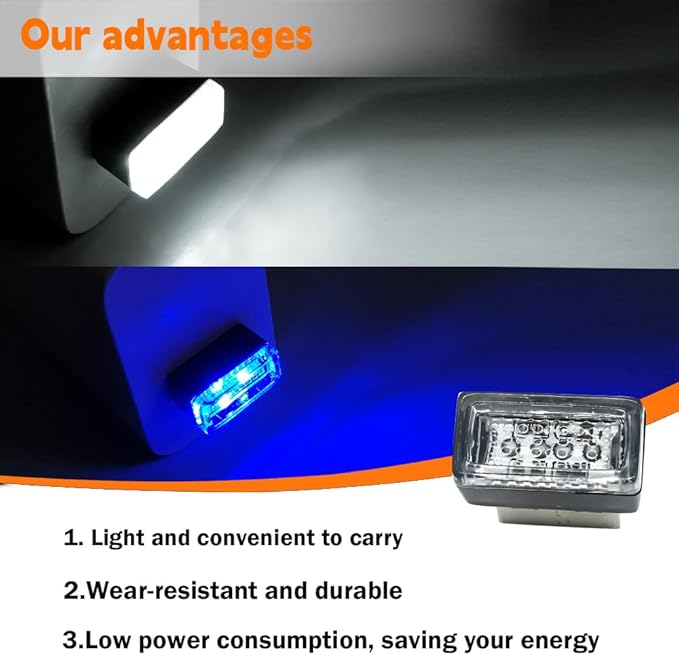 4PCS Car Interior Mood Lighting, Ambient Lighting Car, USB Light, USB Led, Durable, Lightweight and Convenient, Suitable for All Devices with USB Ports (White+Blue)
