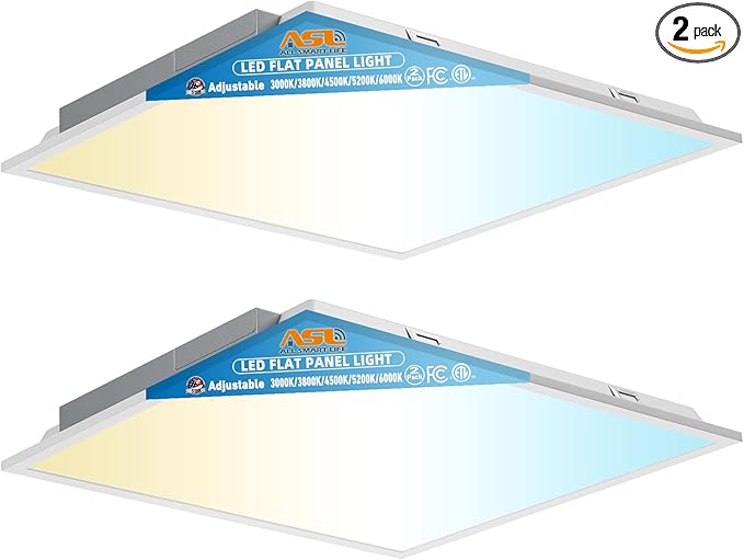 Allsmartlife 2-Pack 2x2FT LED Flat Panel Ceiling Light, 40W/4998Lumens Triac Dimmable, 5CCT IP42, 2 Ft. x 2 Ft. Back-Lit Recessed Drop Ceiling Light Fixtures, ETL