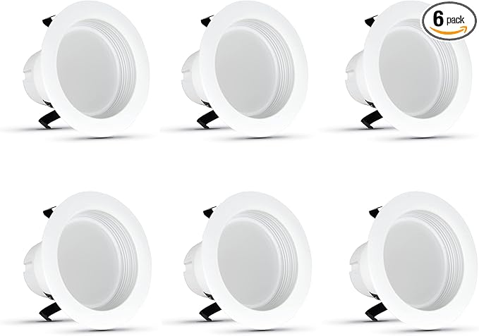 Feit Electric 4 inch LED Recessed Downlight - Baffle Trim - Standard E26 Adapter - 5000K Daylight - Dimmable- 50W Equivalent - 45 Year Life - 540 Lumen, 6-Pack, LEDR4B/950CA/MP/6