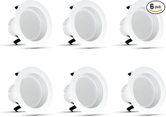 Feit Electric 4 inch LED Recessed Downlight - Baffle Trim - Standard E26 Adapter - 5000K Daylight - Dimmable- 50W Equivalent - 45 Year Life - 540 Lumen, 6-Pack, LEDR4B/950CA/MP/6