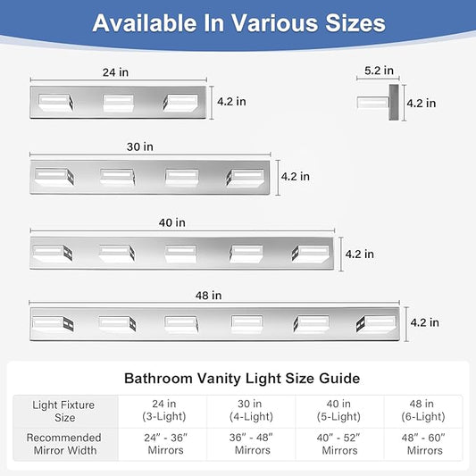 LED Modern Bathroom Light Fixtures, 4-Light 30-Inch Chrome Vanity Lights for Bathroom Lighting Fixtures Over Mirror, 6000K Cool White 350° Rotatable Wall Lamp