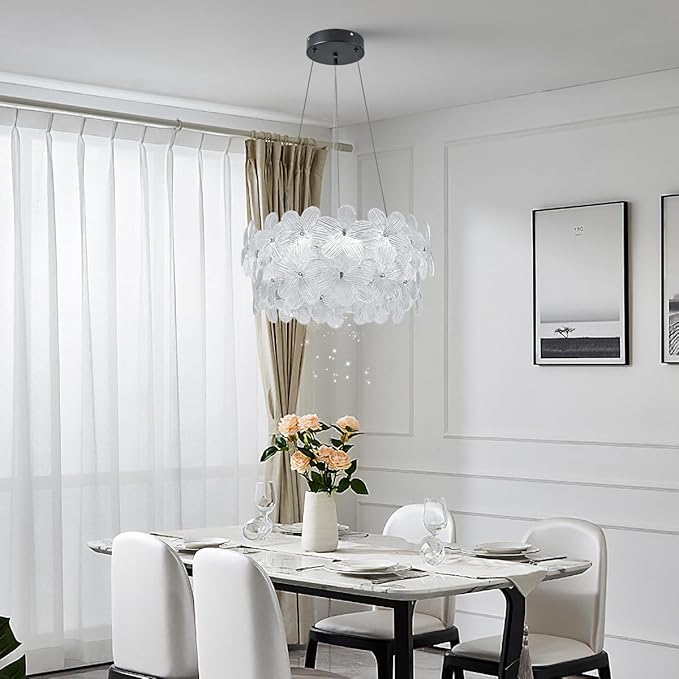 Flower LED Crystal Chandelier 20'' Modern Black Flush Mount Dimmable Chandelier Light Fixture with Remote Control for Dining Room Entryway Kitchen Bedroom(3000K-6500K)
