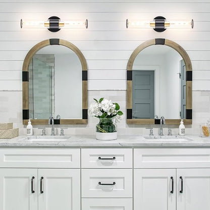 Black and Gold Bathroom Wall Sconces, Hardwired Sconce Wall Decor Set of 2, Modern Wall Sconce with Clear Glass, Bathroom Sconces over Mirror, Wall Light Fixtures for Hallway, Bedroom (Bulbs Required)