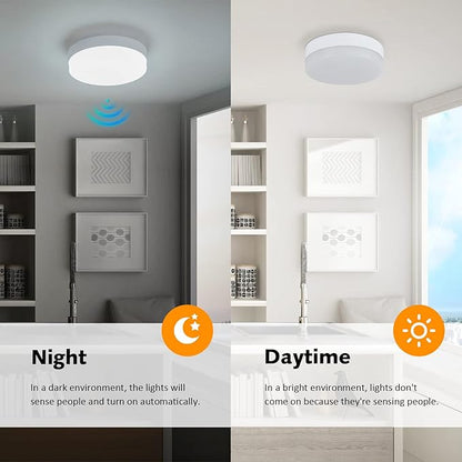 DLLT 24W Motion Sensor LED Ceiling Light, 8.7 Inch Wired Motion Activated Ceiling Light, 5000K Indoor Motion Flush Mount Light Fixture for Porch Walk-in Closet Hallway Pantry Stair, Non-Dimmable
