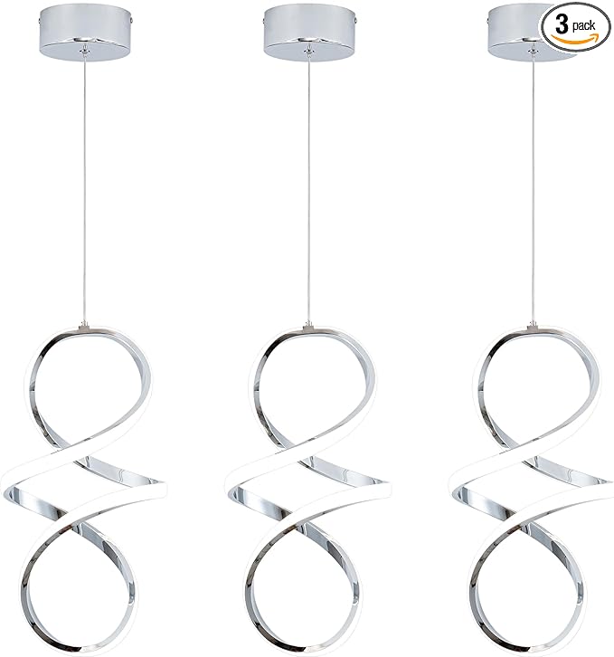 MAYNA Modern Kitchen Island Lights, 4000K LED Dining Room Light Fixture, 18W Adjustable Height Modern Led Chandelier for Kitchen Bedroom Kitchen Island Cafe, 3 Pack (Chrome)
