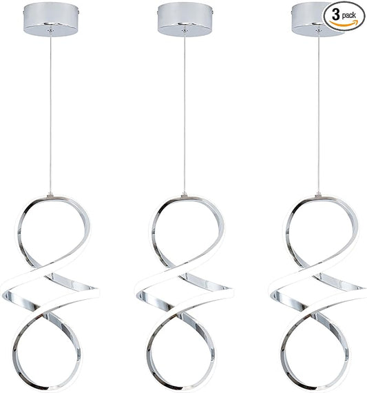 MAYNA Modern Kitchen Island Lights, 4000K LED Dining Room Light Fixture, 18W Adjustable Height Modern Led Chandelier for Kitchen Bedroom Kitchen Island Cafe, 3 Pack (Chrome)
