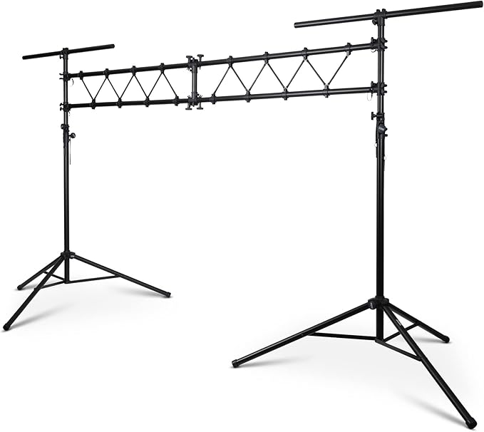 On-Stage LS7730 Lighting Stand with Truss (Folding, Portable PAR Can and LED Light Rig for Theaters, Auditoriums, Concert Halls, Clubs, and Venues, Adjustable Height, Rubber Feet, Metal, Black)