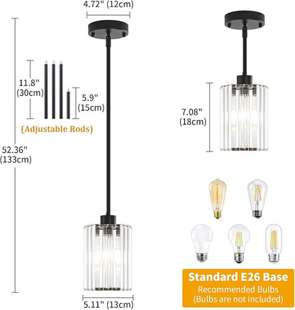 3-Pack Black Pendant Lights Kitchen Island Modern Crystal Hanging Pendant Light Hexagonal Mini Chandelier Adjustable Hanging Kitchen Lights for Dining Room Hallway Bedroom Entryway Light Fixtures