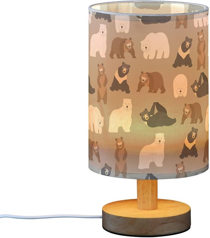 Bears Animal Pattern Brown Bear Polar Bear Black Bear Table Lamp with Wood Base Fabric Lamp Shade Bedside Nightstand Desk Lamp for Living Room Bedroom Kids Room Office