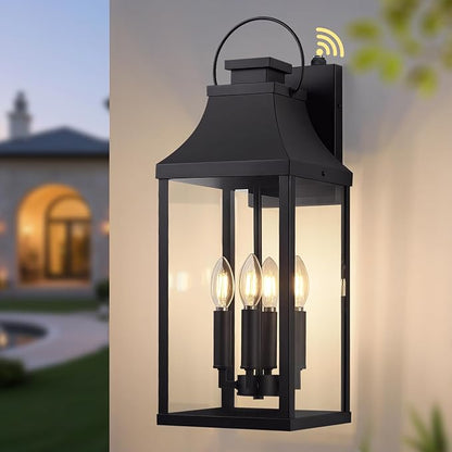 tewei Dusk to Dawn Outdoor Wall Lantern, 22'' Large Porch Lights Outdoor Sconce Lights, 4-Light Modern Exterior Lighting Fixtures Waterproof Outside Patio Lanterns for House Garage, 1-Pack