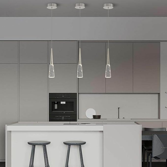 JoollySun Modern Crystal Pendant Light: Brushed Nickel Mini Hanging Light for Kitchen Island Bathroom