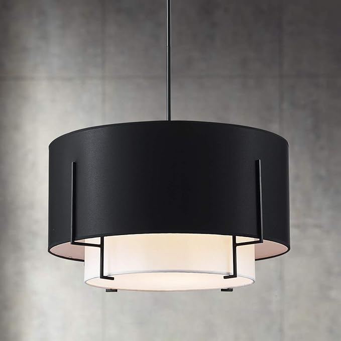 Saint Mossi 4-Lights Modern Fabric Chandelier for Dining Room, Black Farmhouse Chandelier Light Fixture Merged with Drum Style,Black Pendant Light Fixtures,H12 x D20,Down Rod Adjustable