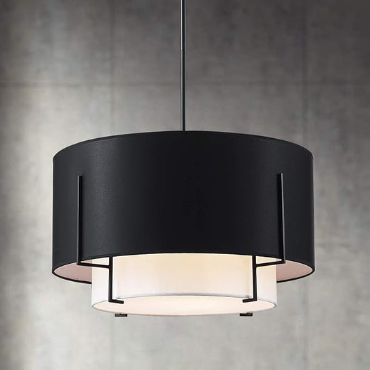 Saint Mossi 4-Lights Modern Fabric Chandelier for Dining Room, Black Farmhouse Chandelier Light Fixture Merged with Drum Style,Black Pendant Light Fixtures,H12 x D20,Down Rod Adjustable