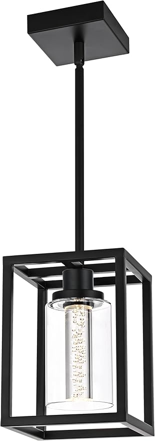 MELUCEE Black Pendant Lights Kitchen Island 1-Light, 5 Color Dimmable Led Pendant Light Ceiling Hanging Over Sink with Crystal Bubble Glass, Modern Integrated LED Hanging Light Dining Room Lighting