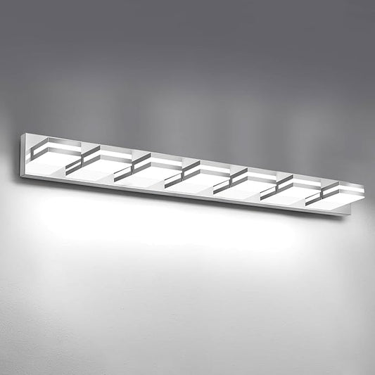 IZORRO LED Modern Bathroom Lights Fixtures(7-Light,Dimmable,360°Rotate),Chrome Acrylic Wall Lighting,Vanity Lights for Bathroom Over Mirror - 6000k 40In （No Assembly Required）