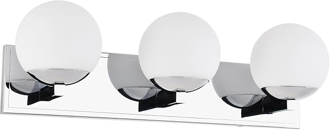 Chrome Bathroom Vanity Light Fixtures, 3-Light Globe Bathroom Vanity Light Fixtures Over Mirror, Modern Wall Lights for Living Room, Long Backplate, Standard E26 Base, Chrome