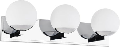 Chrome Bathroom Vanity Light Fixtures, 3-Light Globe Bathroom Vanity Light Fixtures Over Mirror, Modern Wall Lights for Living Room, Long Backplate, Standard E26 Base, Chrome
