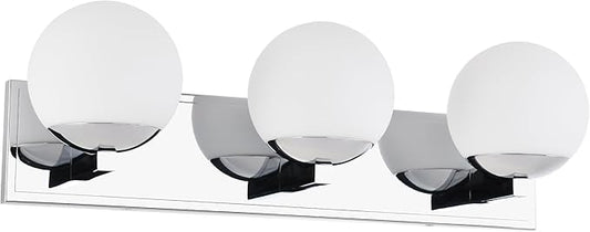 Chrome Bathroom Vanity Light Fixtures, 3-Light Globe Bathroom Vanity Light Fixtures Over Mirror, Modern Wall Lights for Living Room, Long Backplate, Standard E26 Base, Chrome
