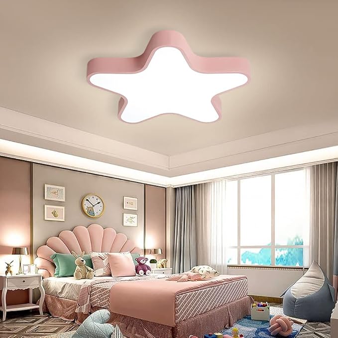LED Ceiling Light Fixture, Modern Pentagram Recessed Ceiling Lights, 3000K-6000K Dimmable Light, Close to Lighting Flush Mount Living Room Pendant Lamps (Pink, 12inch)