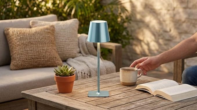 Mikasa 14.8-Inch Blue Rechargeable LED Lamp with Touch Control - Elegant Blue Aluminum Design, 5000mAh Battery, 3 Light Colors, Stepless Dimming, Perfect for Home Office, Living Room, Bedroom