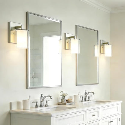 Kalium Wall Sconces Set of Two Modern Vanity Lights with Double Clear Glass Shade Brushed Nickel Indoor Farmhouse Wall Light for Bathroom Living Room Bedroom Mirror Hallway Bulb E26 Base (2PCS)