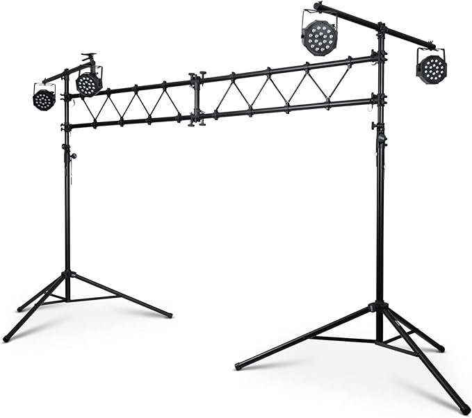 On-Stage LS7730 Lighting Stand with Truss (Folding, Portable PAR Can and LED Light Rig for Theaters, Auditoriums, Concert Halls, Clubs, and Venues, Adjustable Height, Rubber Feet, Metal, Black)