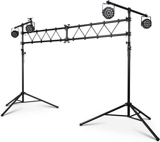 On-Stage LS7730 Lighting Stand with Truss (Folding, Portable PAR Can and LED Light Rig for Theaters, Auditoriums, Concert Halls, Clubs, and Venues, Adjustable Height, Rubber Feet, Metal, Black)