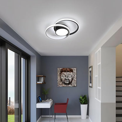 AUA LED Modern Ceiling Light, 39W Flush Mount Lights Fixture, 15.7 Inch Round 6500K Close to Ceiling Lighting for Bedroom, Kitchen, Hallway, Black and White