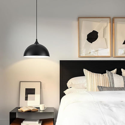 9.8 inch Kitchen Pendant Light 2 Pack, Black Dome Pendant Lights Kitchen Island, Modern Farmhouse Pendant Lights for Kitchen Island Dining Room Bedroom