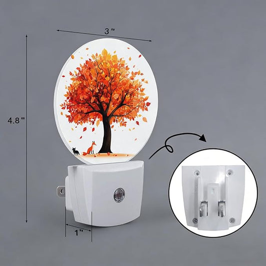 Autumn Tree Fall Plug in Night Light Auto Light Round Lamps Energy Saving Gift for Women Men Friends