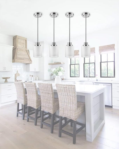 1-Light Mini Pendant Light Fixtures, 2-Pack Modern Hanging Ceiling Light, Adjustable Height, Brushed Nickel Pendant Lighting with Dual Glass for Kitchen Hallway