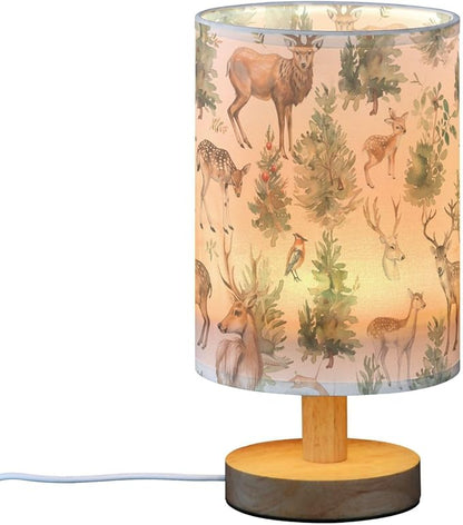 Bedside Table Lamp Woodland Animals Deer Nightstand Lamp with Wood Desk Lamps for Bedroom Living Room Nursery Office Home Decor